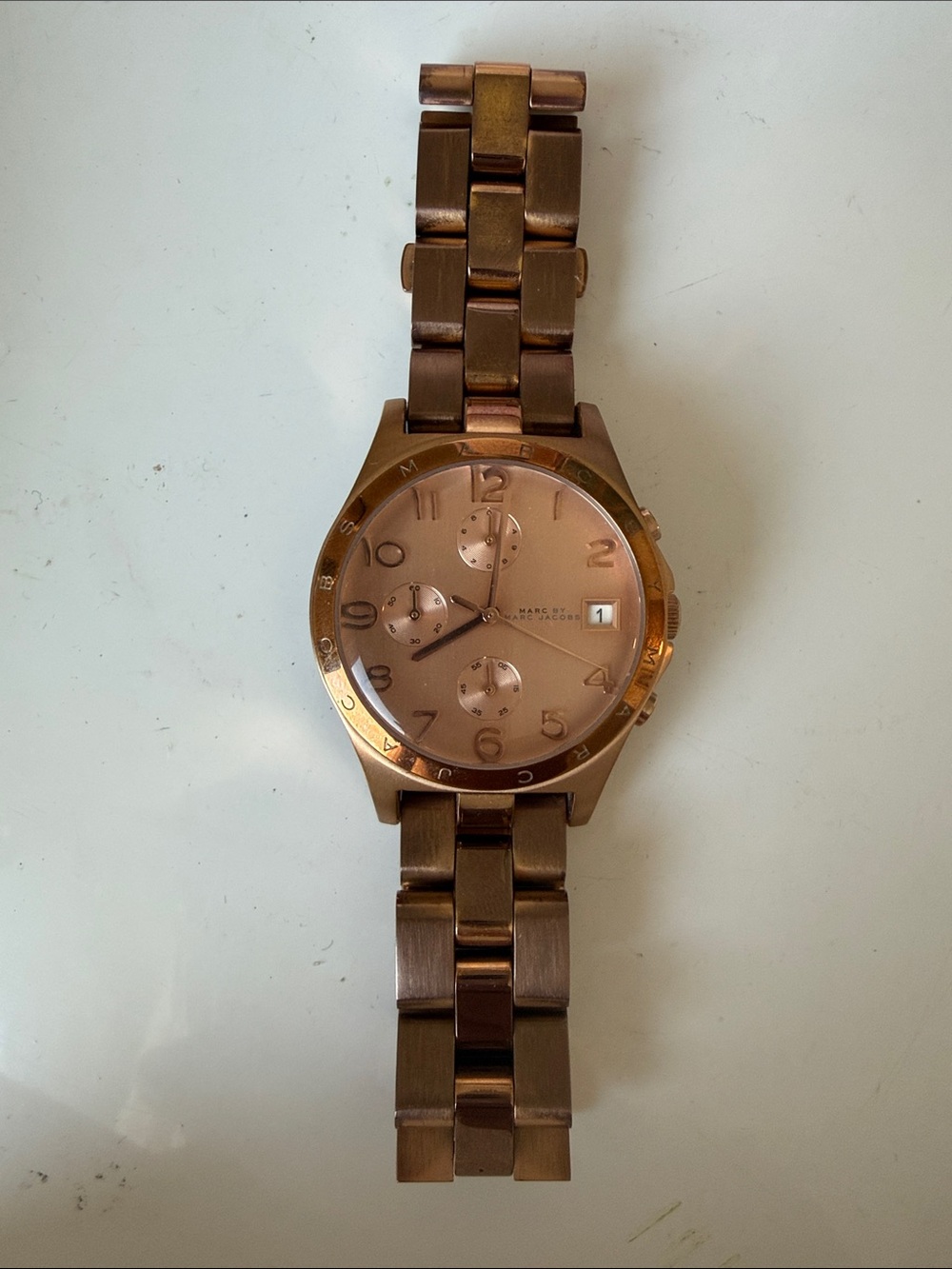 Marc By Marc Jacobs Rose Gold-Tone Link Chronograph Watch